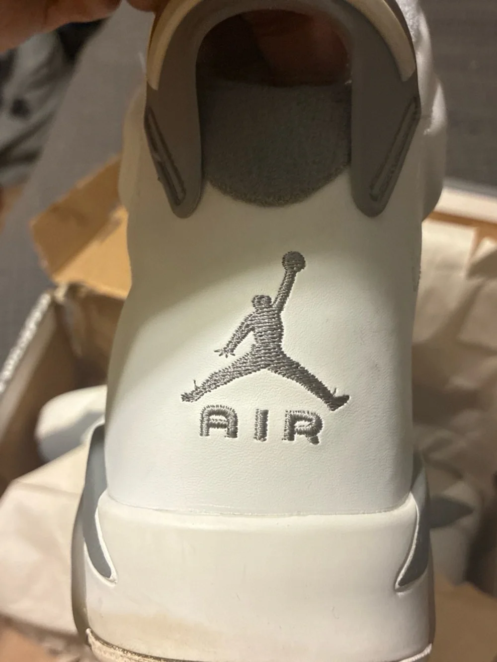 Jordan White Jumpman Decal on Gray Backing